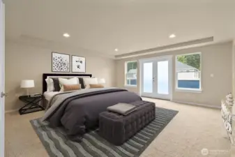 Virtually staged large primary bedroom.