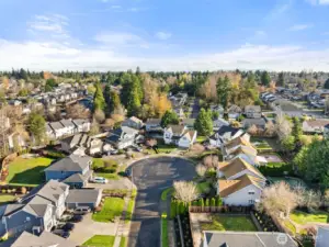 Overhead with home at the end of the cul de sac.