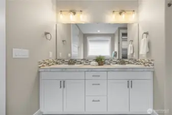 Primary bath with dual-sink vanity