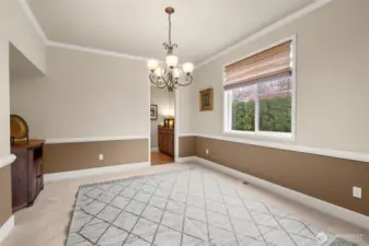 The formal dining room is perfect for your dinner parties. The access leads to your 'butler's pantry' and into the Culinary section of the home making staging for dinner parties a snap.