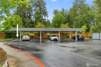 The covered parking area for Building 1413 is on the right side of the building.