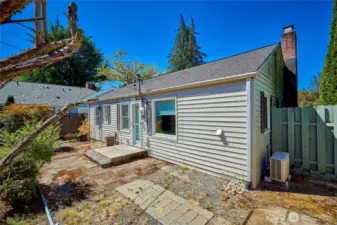 Enter backyard off of kitchen.