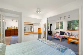 4th bedroom on the lower level. Entrance French glass door on the left and French glass double doors on the right enter the living room.