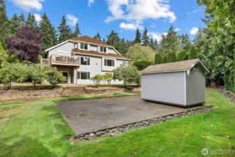Large back yard, shed conveys, can easily be moved to revive sport court!