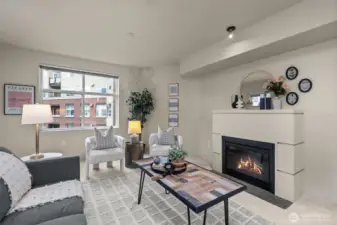 Spacious living space with a cozy electric fireplace