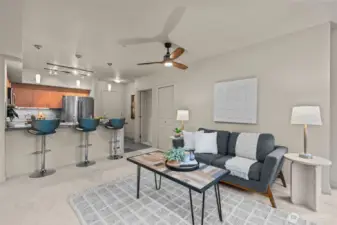 Open living with bar seating