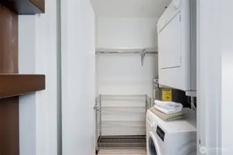In-unit washer and dryer plus generous storage shelving means no more trips to the laundromat or fighting for space. This practical setup makes everyday life easier and keeps your home clutter-free.