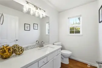 stylish main-level powder room with modern finishes.