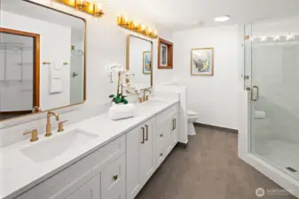 The fully remodeled primary bath is stunning!