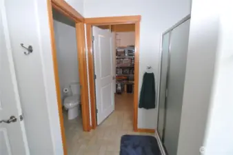 Primary bedroom with access to storage room.