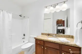 Main bath offers great space and more storage.