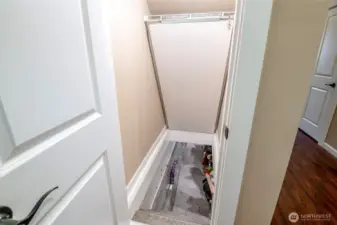 Full closet to left on entry way, lift up and welcome to the basement.