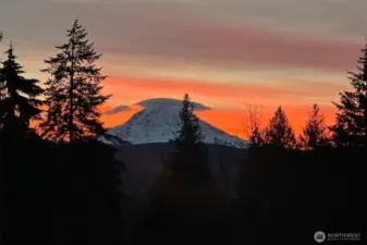 Gorgeous sunset view of majestic Mt. Rainier  from your deck.