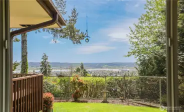 Impeccably manicured fenced yard. And look at that view!