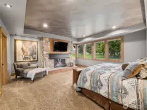 Private and serene primary bedroom with gas fireplace. You can see the fabulous closet in the 3D tour and on the website.