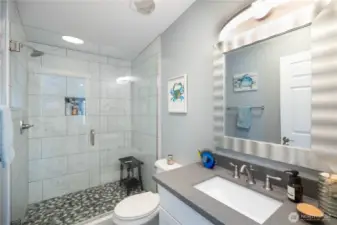 Main bathroom with huge walk-in shower.