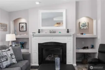 Fireplace with built-ins.