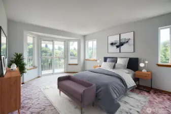 Primary bedroom, virtually staged