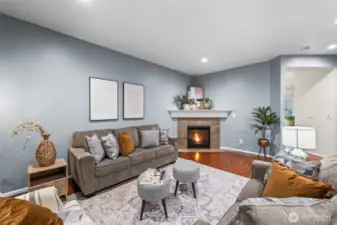 Spacious living room with gas fireplace