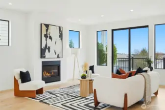 The main living area has plenty of windows for natural light