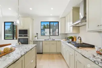 Quartz countertops, SS appliances, gas cooktop