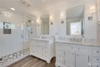 Bright, chic and spa-like Primary Bathroom.