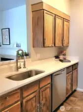 updated kitchen open to living and dining rooms