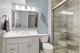 Even the lower level bath is beautiful!