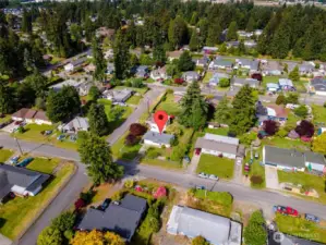 Aerial view of corner lot.