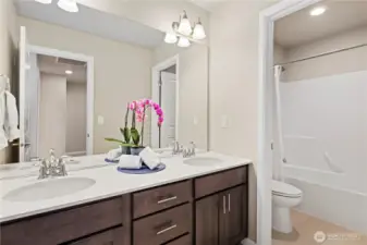 Double vanity in guest full bath