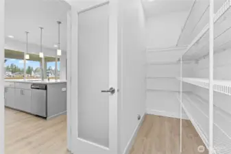 Large walk in pantry with full lite frosted door. Pantry include a window for more natural light!