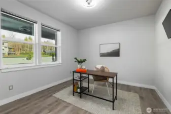 The home office allows for work from home (wfh) options, or could be a library, study, or craft room.  Easily converted to another main floor bedroom with the addition of a closet.