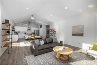 A view from the living area toward the kitchen.