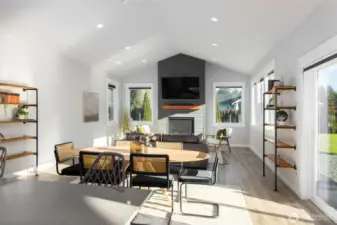 The great room living area.  Gas (propane) fireplace, tons of natural light, and plenty of space for everyone.