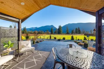 Covered patio has power and lights.  Gas (propane) plumbed to the patio for your BBQ or fire pit.