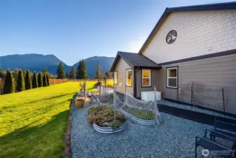 The raised garden bed area.