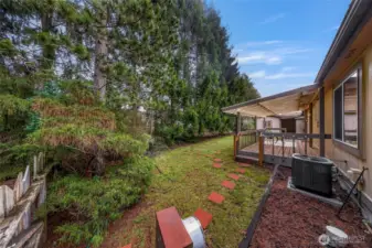 Gorgeous private back yard, no homes behind you!  Brand new air conditioning unit at right.
