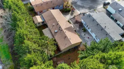 Another birdseye view of the greenspace on 2 sides with NO neighbors