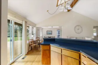 One can stay engaged with everyone while preparing a meal.