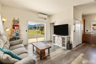 Sliding door open to the patio with stunning views