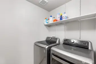 Washer and dryer included in a convenient upper level laundry. It’s located between the three bedrooms, so there’s no need to haul laundry up and down stairs. However, this home offers options! There’s a second washer/dryer hookup in the garage if you’d prefer to use this space differently.