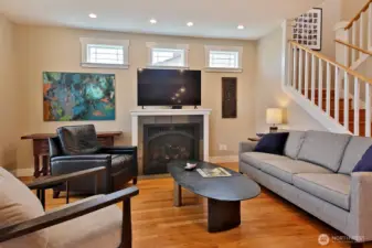 Front room with propane fireplace for cozy fall evenings.