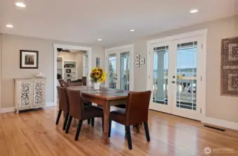 Elegant, original wood floors have been refinished.