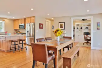 Just beyond dining room is the office with a view and excellent storage.
