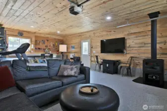 Wood stove keeps this space warm in winter too!