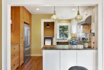 Remodeled kitchen with an open, social layout.