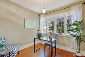 3rd bedroom with lovely mullioned windows is right off the primary bedroom--perfect for an office or nursery.