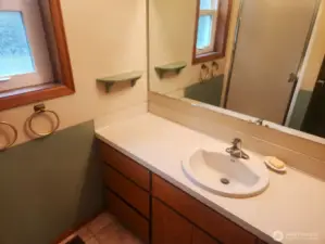 Main floor bath--it features a large vanity and shower.