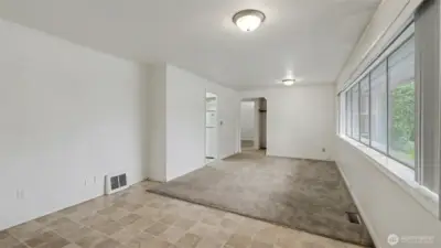 Entry, living and dining room