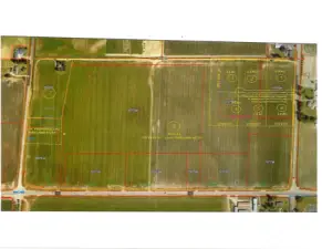 This tract of land consists of 10 parcels.  The potential exists, with lot line adjustments to create 6 residential lots that can be sold individually.  Lot #7 on this map is a 4.72 acre lot with a cell tower that has a 40 year lease.  Potential also exists for lot number 8 to carve off a AG short plot building site.  This map is a concept sketch of the potential for development opportunities.